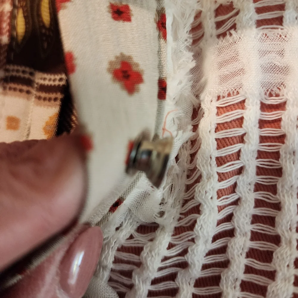 Women's Rust & White Patchwork Button-Front Jacket - Picture 8 of 13